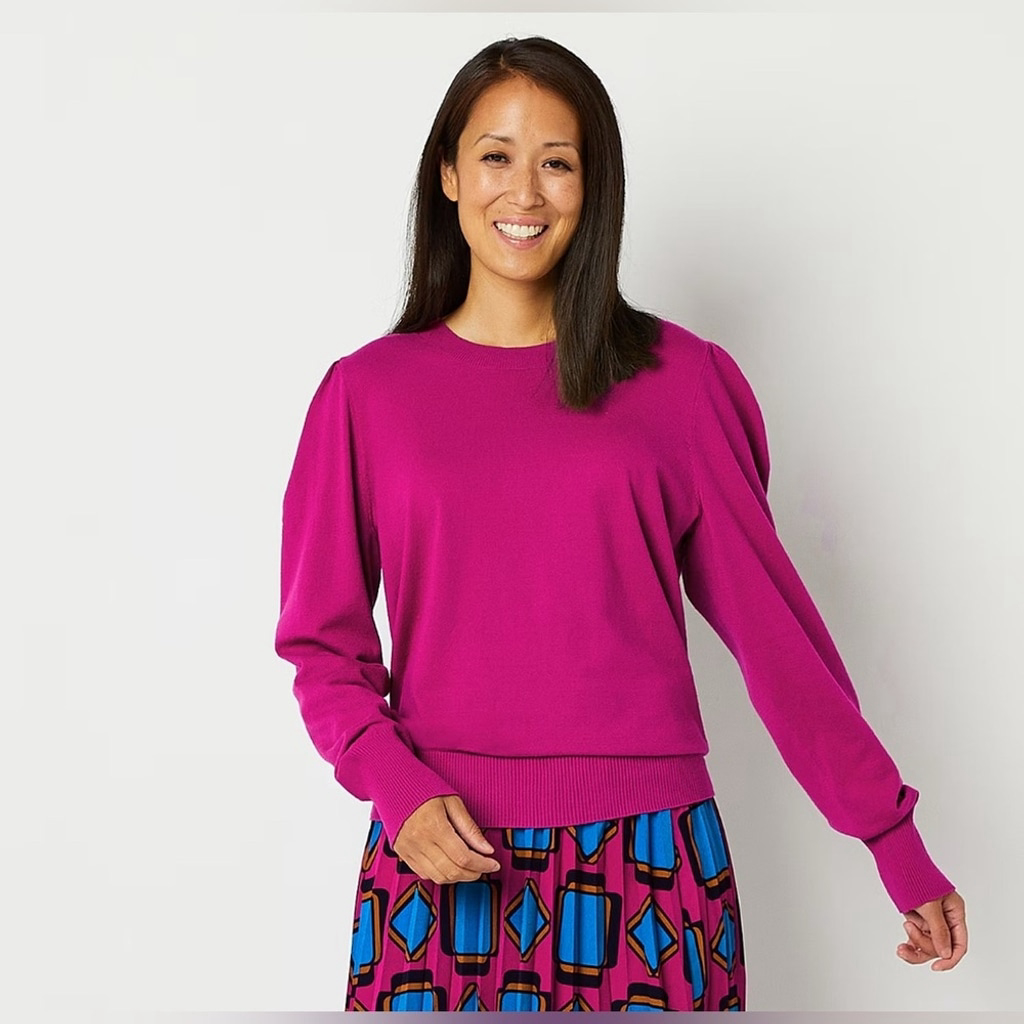 New Magenta Abbott Knit Pullover Gigi's Long Sleeve Lightweight Sweater 3x $44